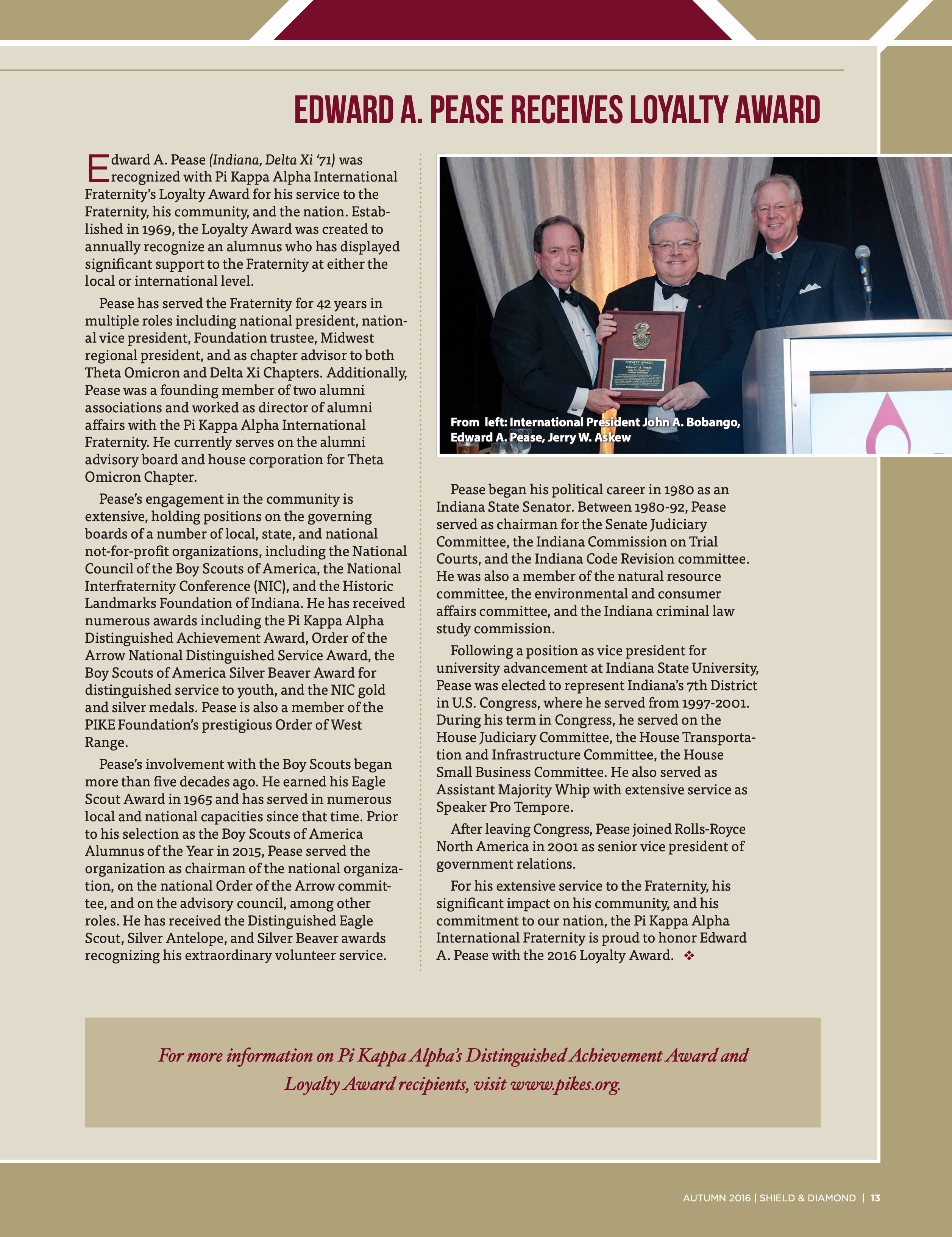 Edward A. Pease Receives Loyalty Award